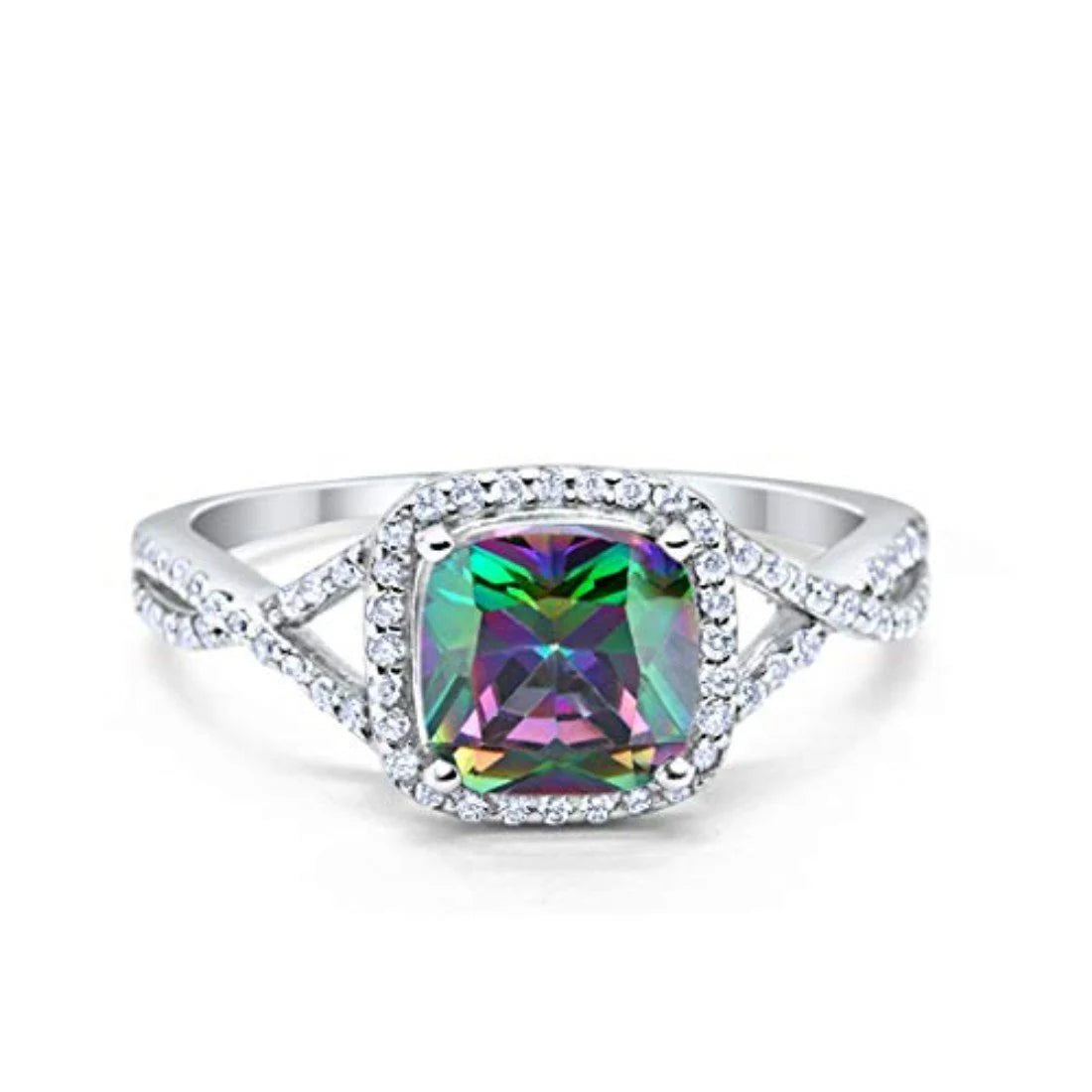 Halo Infinity Cushion Ring- Alexandrite CZ & Sterling Silver